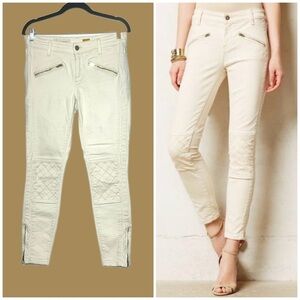 Anthropologie Pilcro & The Letterpress Moto Skinny Cream Jeans w/ Detailing, 30